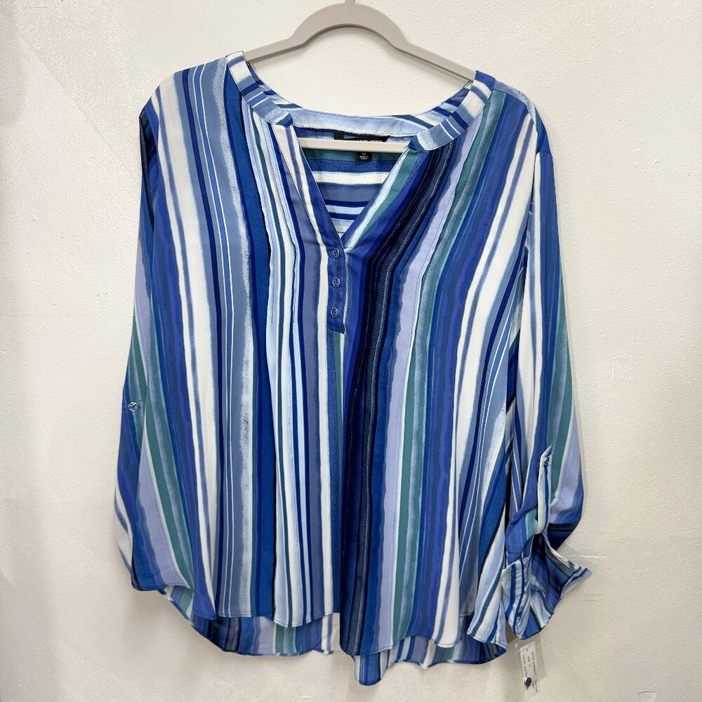 ZAC & RACHEL Woman, Blue and White Striped Blouse, NWT, 1X